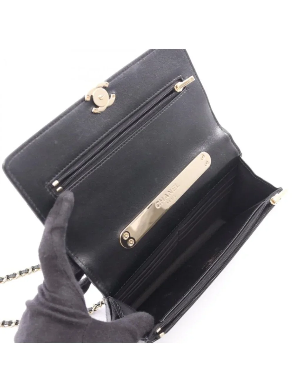 Chanel Shoulder Bag Quilted Top Handle 2-Way Black Lambskin Chain Wallet